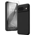 thumbnail image 1 of KOMI for Google Pixel 8 Case, Liquid Silicone Case with 2X Screen Protectors, Full Body Protective Cover, Shockproof, Slim Phone Case, Anti-Scratch Soft Microfiber Lining 6.2", Black, 1 of 5