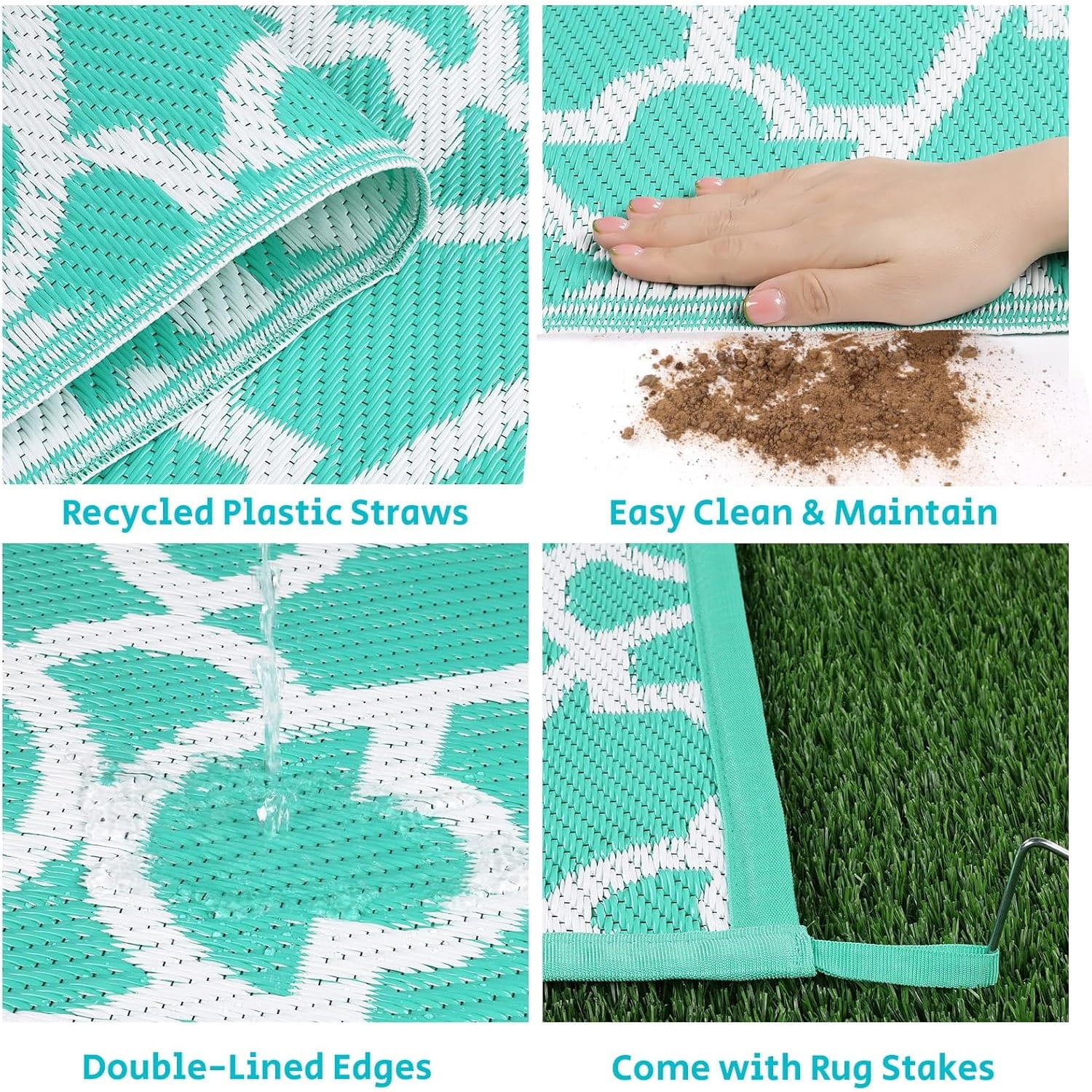 Outdoor Rug Waterproof 9x12, Reversible Plastic Straw Rug RV Camping Rug, Indoor Outdoor Patio Mat Clearance, Outside Carpet for Porch,Deck,Camper,Balcony,Backyard,Picnic