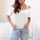 thumbnail image 1 of Puntoco Liquidación de blusas cortas para mujer Blusa informal de moda con hombros descubiertos y manga corta de color liso para mujer, 1 of 5