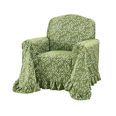 Collections Etc Leaf Design Furniture Cover With Ruffled Border Chair Green