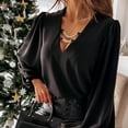 thumbnail image 4 of Top De Manga Larga Para Mujer, Jersey Con Cuello En V Frontal Y Cadena Cómoda, Camisa Holgada De Manga Larga Tipo Farol, 4 of 7