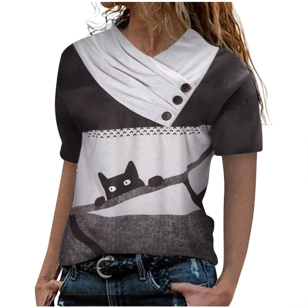 Camiseta informal de manga corta con estampado de mujer Fridja bn3211