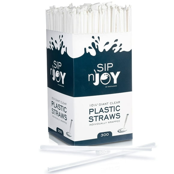 Cristalería Giant Straws de 10.25 pulgadas, envuelta individualmente, 300