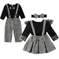 thumbnail image 1 of Boys And Girls Ins Style Suspender Lace Skirt European American Knitted Cotton Romper Woven Plaid Fashion SuitBrother clothes6M-70 He Qiyong unisex, 1 of 1