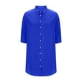 thumbnail image 4 of FRSASU Women's 3/4 Length Sleeve Tunic Tops Solid Color Lapel T Shirts Button Long Blouses Blue, 4 of 6