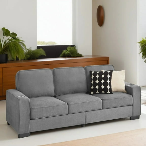 Aukfa 84" Snowfleece Sofa with Cup Holders, Modern 3-Seater Couch for Living Room Office, Gray
