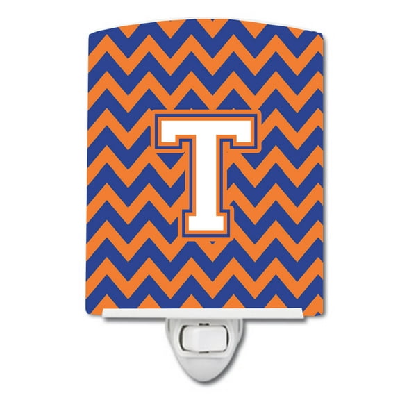 Letter T Chevron Blue and Orange #3 Ceramic Night Light