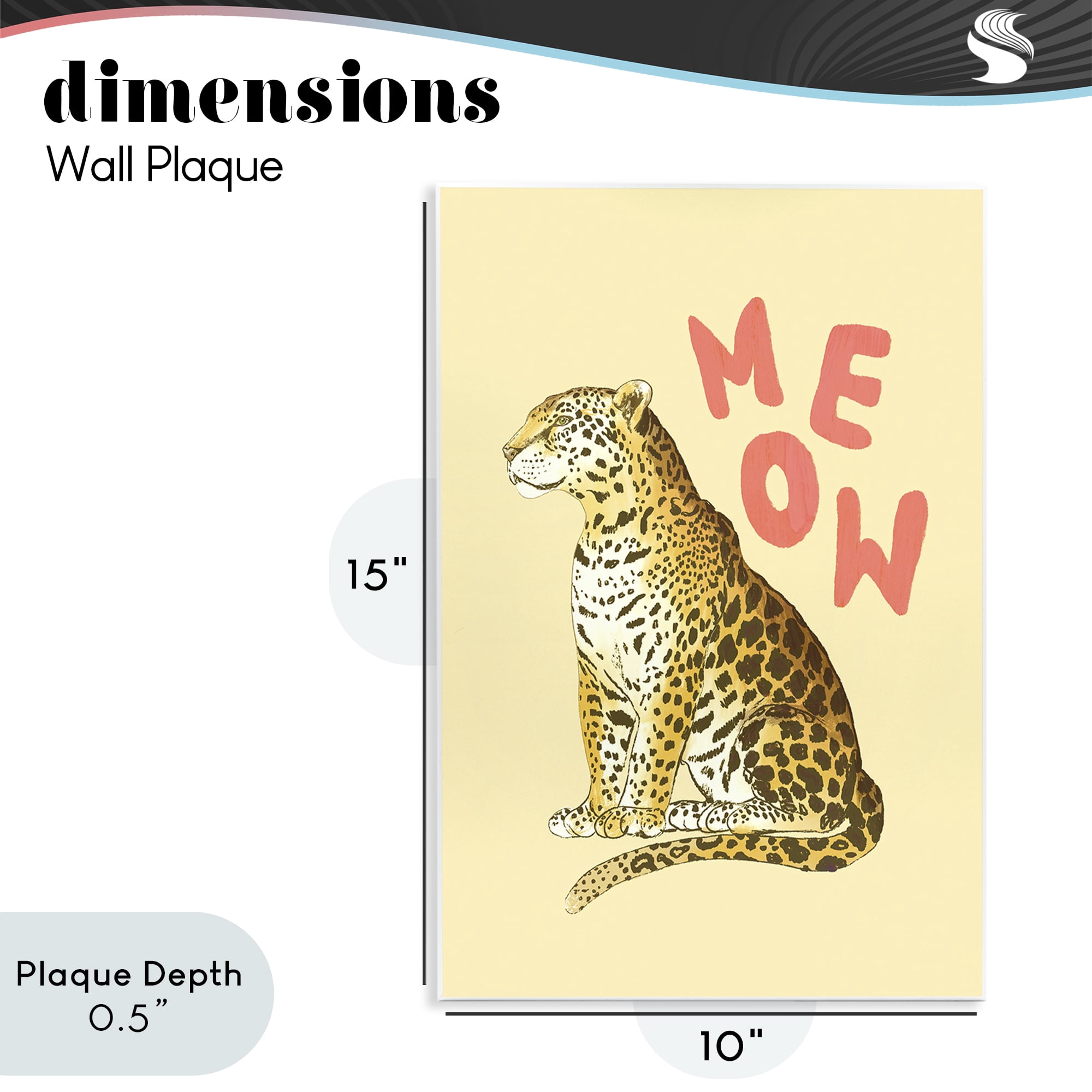 Stupell Industries Meow Leopard on Yellow Wall Plaque Art, design by Florentina Dolci