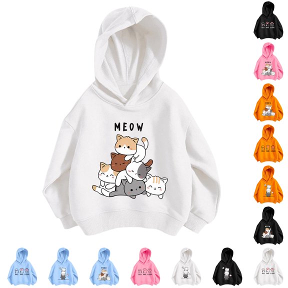CUZIBR Baby Graphic Hoodies For Girls Baggy Cartoon Print Oversized Pullover Sweatshirt With Pocket Long Sleeve School Outdoor Casual Daily Soft Fall Winter Streetwear,Beige,5-6 Years