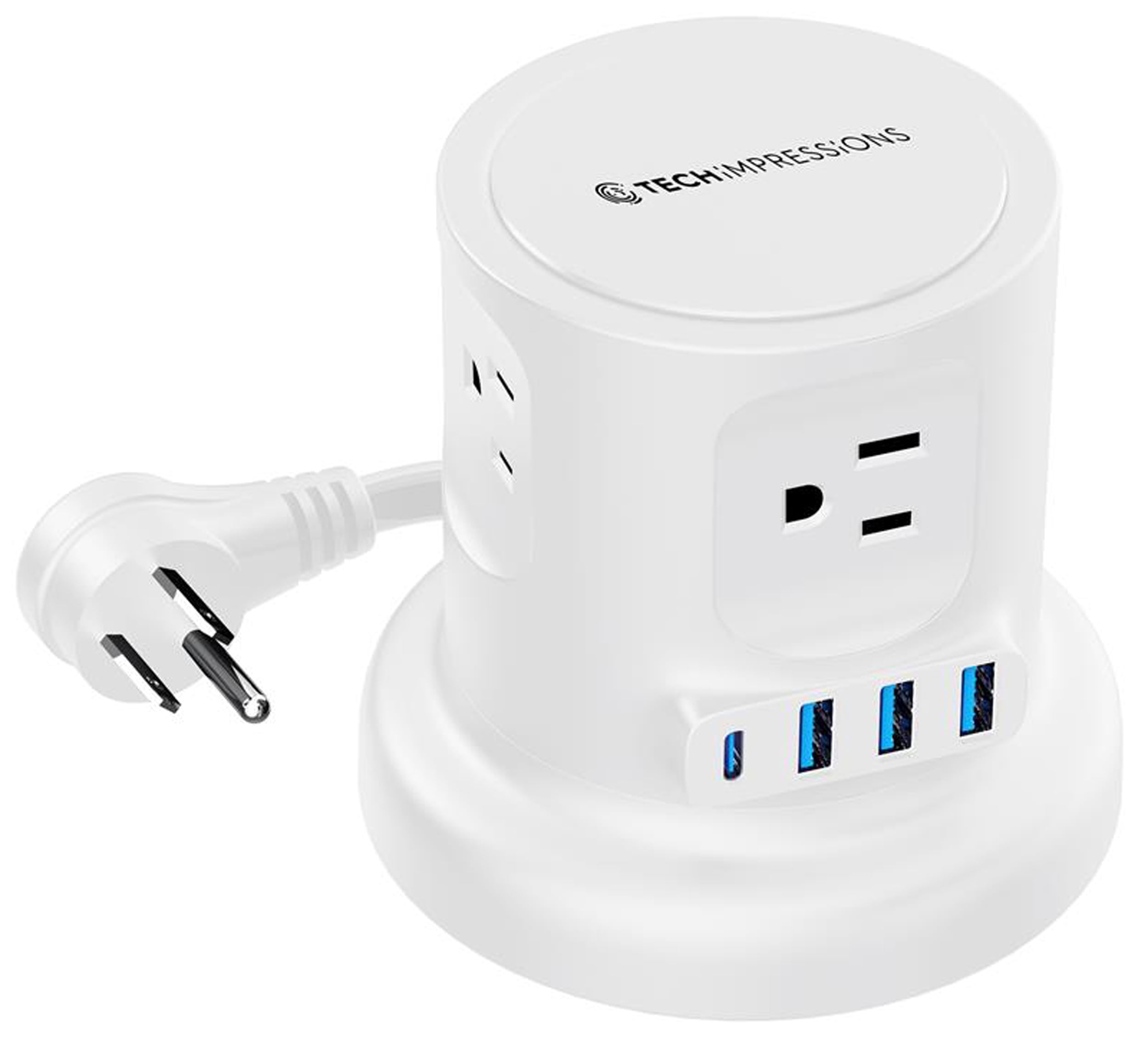 Retractable Power Strip Tower, 8-in-1 Surge Protector with 4 AC Outlets, 2 USB-C, 2 USB-A, 6ft Auto-Retracting Cord, Fast Charging Charging Station, White