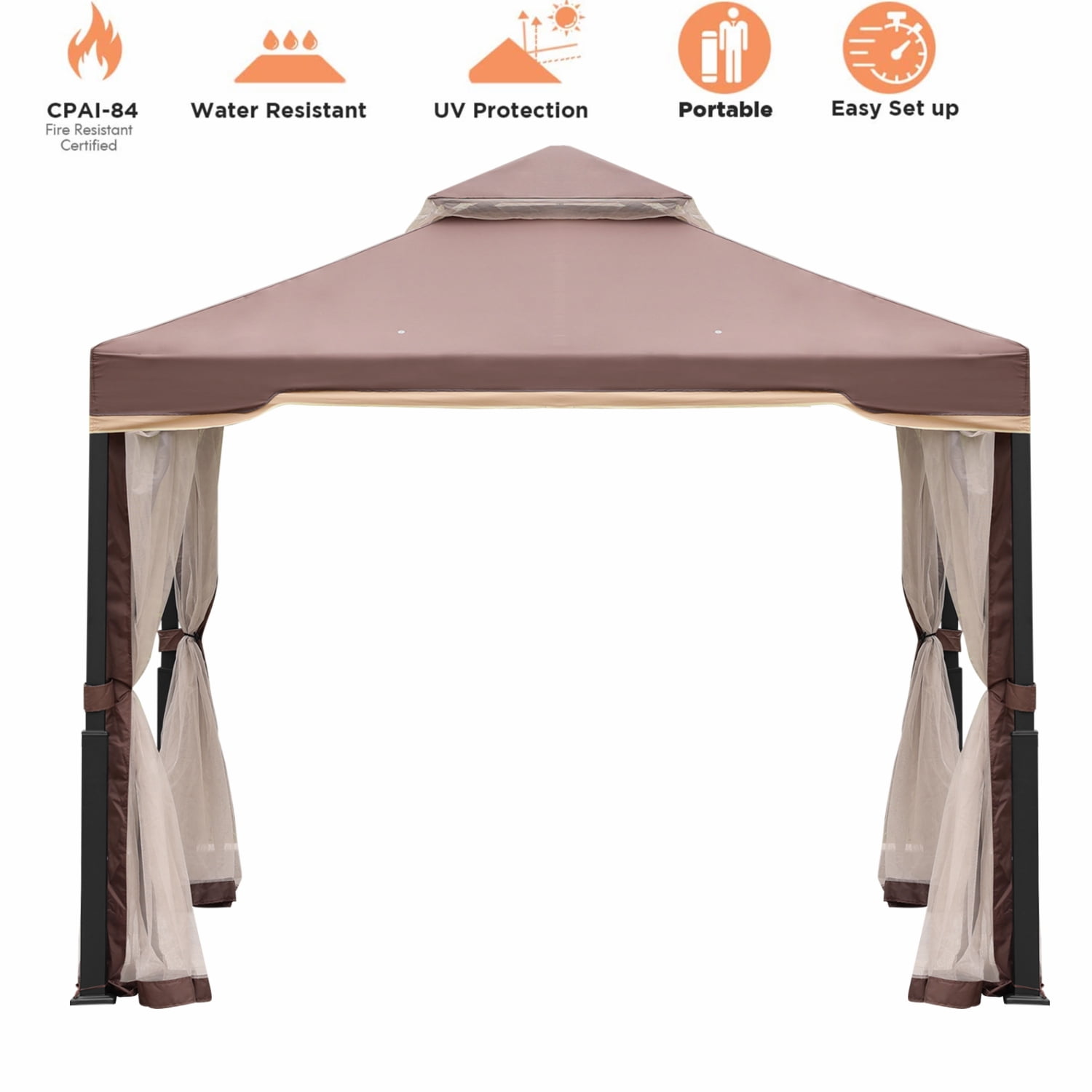 Private Jungle 10x10ft Straight Leg Outdoor Canopy Tent with Mosquito Netting,Soft Top Metal Frame Gazebo for Lawn,Backyard and Deck,Brown Private Jungle 10x10ft Straight Leg Outdoor Canopy Tent with Mosquito Netting,Soft Top Metal Frame Gazebo for Lawn,Backyard and Deck,Brown