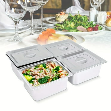 4 Pack 6"Deep 1/2 Size Stainless Steel Steam Table Pans w/ Lids Hotel Food Prep