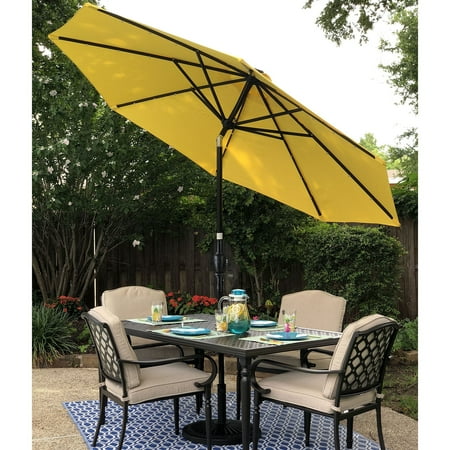 Sun Ray - 9' Round Solar Lighted Umbrella - Taupe