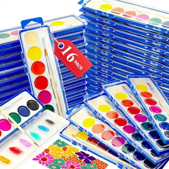 16 Pack Professional Watercolor Paint Set, 8 Vibrant Washable Watercolors with Paintbrushes, Premium Art Painting Accessories, Bulk Art Supplies for Classroom, Art Lessons, Party Favors & Adults