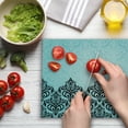 thumbnail image 3 of Damask Cutting Board, Modern Old Motif Symmetric Lines Royal Color Bold Floral Pattern, Decorative Tempered Glass Cutting and Serving Board, Large Size, Black Blue, by Ambesonne, 3 of 5