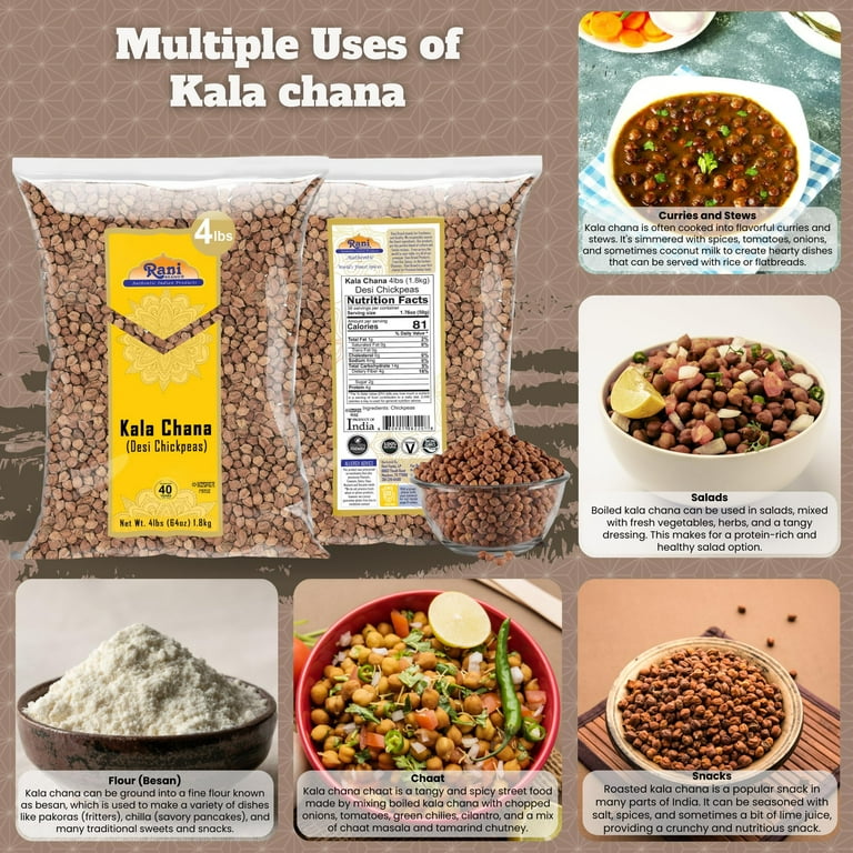 Rani Brand Organic Kala Chana Desi Chickpeas with Skin 64oz 1.81kg
