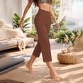 thumbnail image 6 of BODOAO Cotton and Linen Capri Trousers for Women Vacation Beach Pants Capri Length Everyday Casual Easy Care Loose Fit With Pockets Loungewear Elastic Waist Pants Breathable Summer Brick Red S, 6 of 9