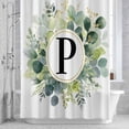 thumbnail image 3 of Letter P Shower Curtain for Bathroom Decor, Alphabet Green Eucalyptus Leaves Plant Simple Waterproof Fabric Shower Curtain, 72"x84" Set with 12 Hooks, 3 of 9