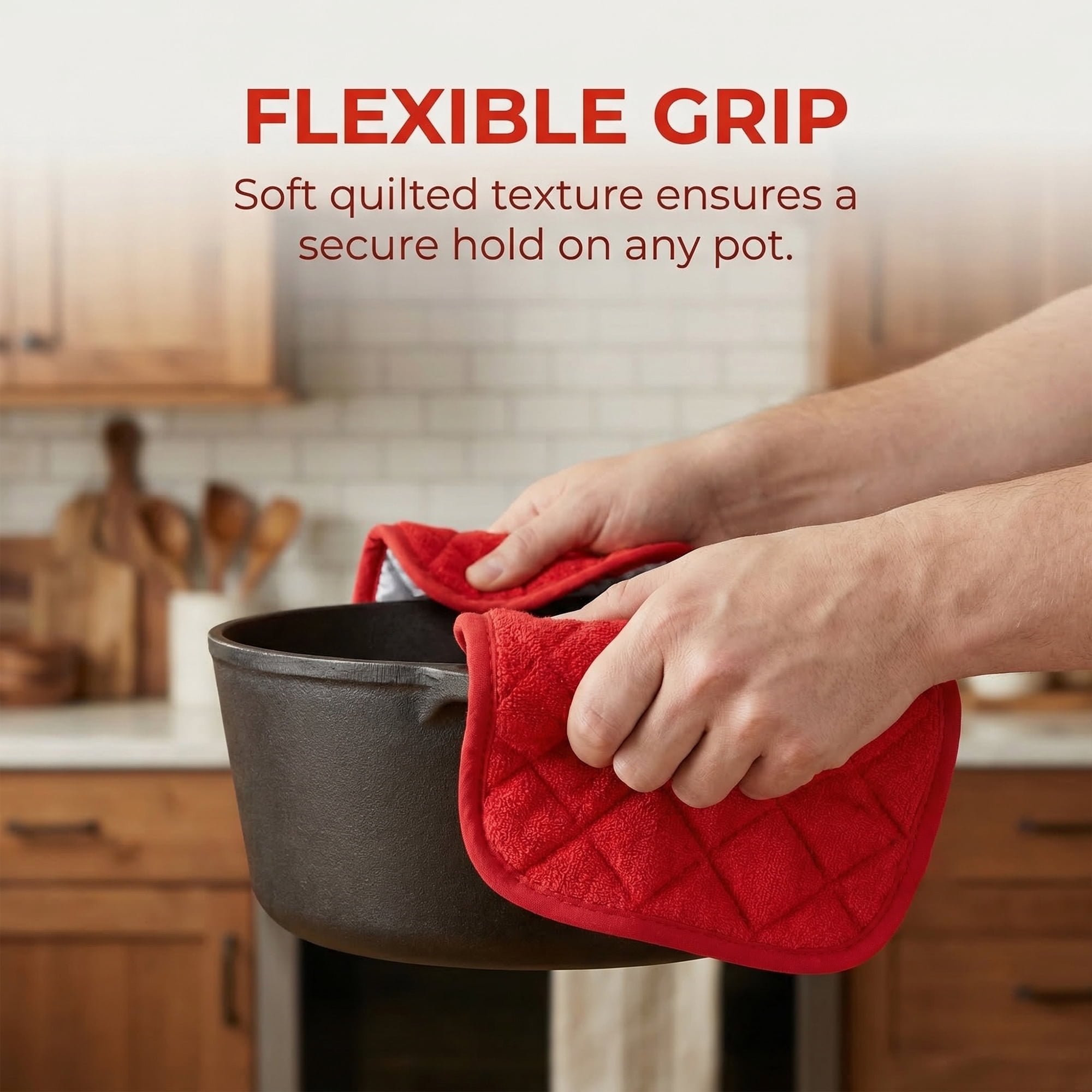 Unique Bargains Pot Holders Heat Resistant Non Slip Hot Pads for Cooking Red 2Pcs