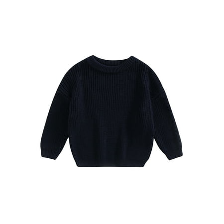 

Calsunbaby Kids Toddler Baby Boys Girls Round Neck Sweaters Long Sleeve Solid Color Loose Knitted Pullovers Tops Navy Blue 12-18 Months