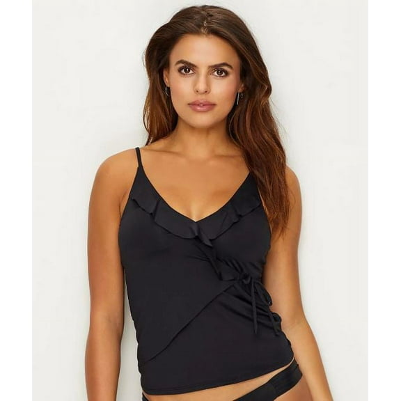 BECCA BLACK COLOR CODE WRAP TANKINI TOP, SIZE US M