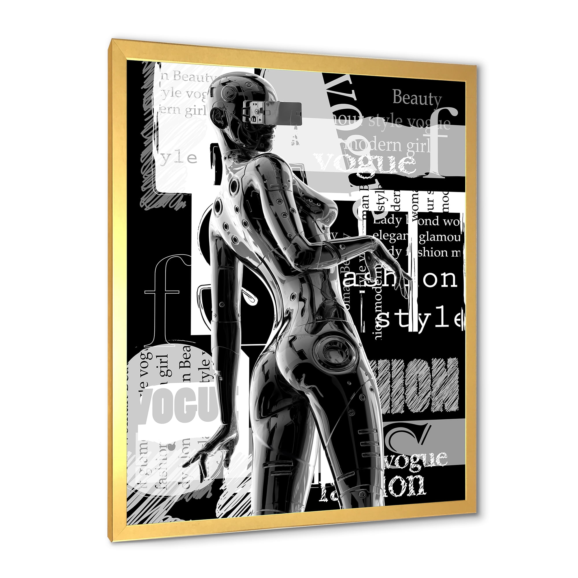 Designart 'Black and White Cyborg Body I' Modern Framed Art Print