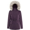 thumbnail image 1 of BodiLover, Women's, Winter Short Coat High Collar Jacket with Removable Faux Fur Hood Zipper Snap Buttons, Wine, M, 1 of 2