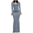 thumbnail image 2 of EQWLJWE Robes Moulantes pour Femmes Élégantes Col Rond Ajusté Manches Longues Aguichant sous-Couche Robe Nuisette, 2 of 6