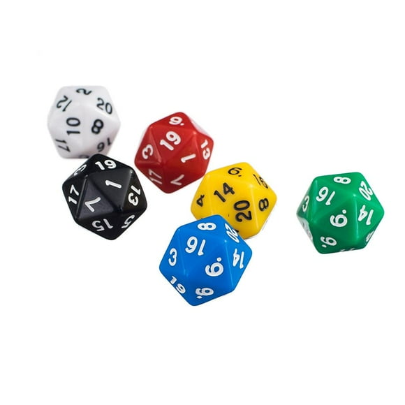Milaget 6pcs 20 Sided D20 Colorful Dice For Playing RPG Board Game Favours And Math