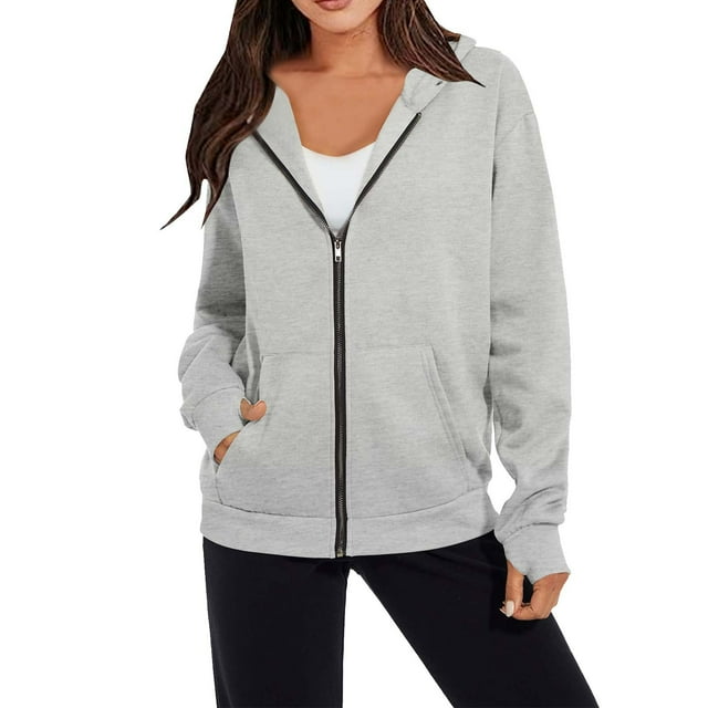 Womens Solid Large Loose Long Sleeve Zipper Thread Sleeve Open Toe Hoodie