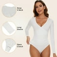 thumbnail image 3 of COMFREE Jumpsuit for Women Sexy Cross V-neck Bodysuit Long Sleeve Tops Basic Solid Bodysuit Fashion Soft Jumpsuit, 3 of 6
