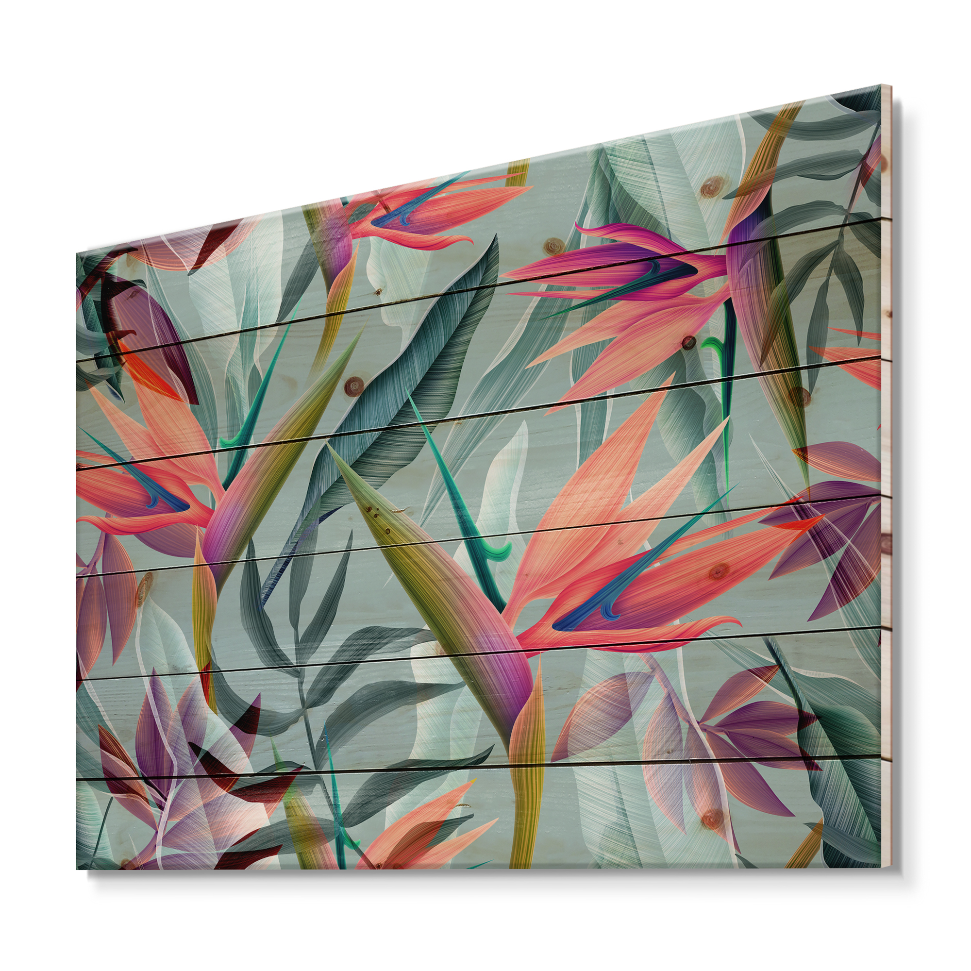 Designart 'VIntage Tropical Flowers V' Traditional Print on Natural Pine Wood