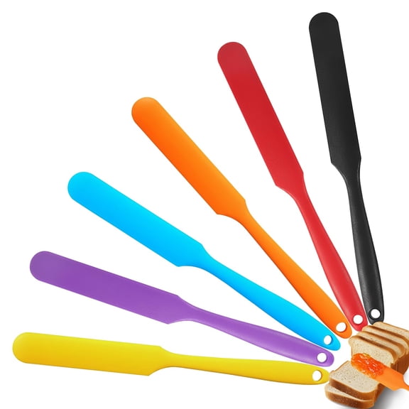 USTOP 6 Pcs Silicone Jar Spatula Set, Long Handle Heat Resistant Skinny Spatulas for Jars & Bottles, Non-Stick Flexible Scrapers for Baking, Mixing, Jam, Cake Cream & Butter Spreading.
