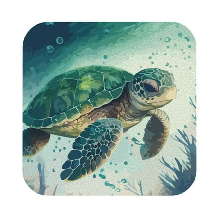 

Matuu Watercolor Turtle1 for Cup Coasters Set of 6 Leather Coasters Desk Coasters for Office Measures 4” x 4” Square