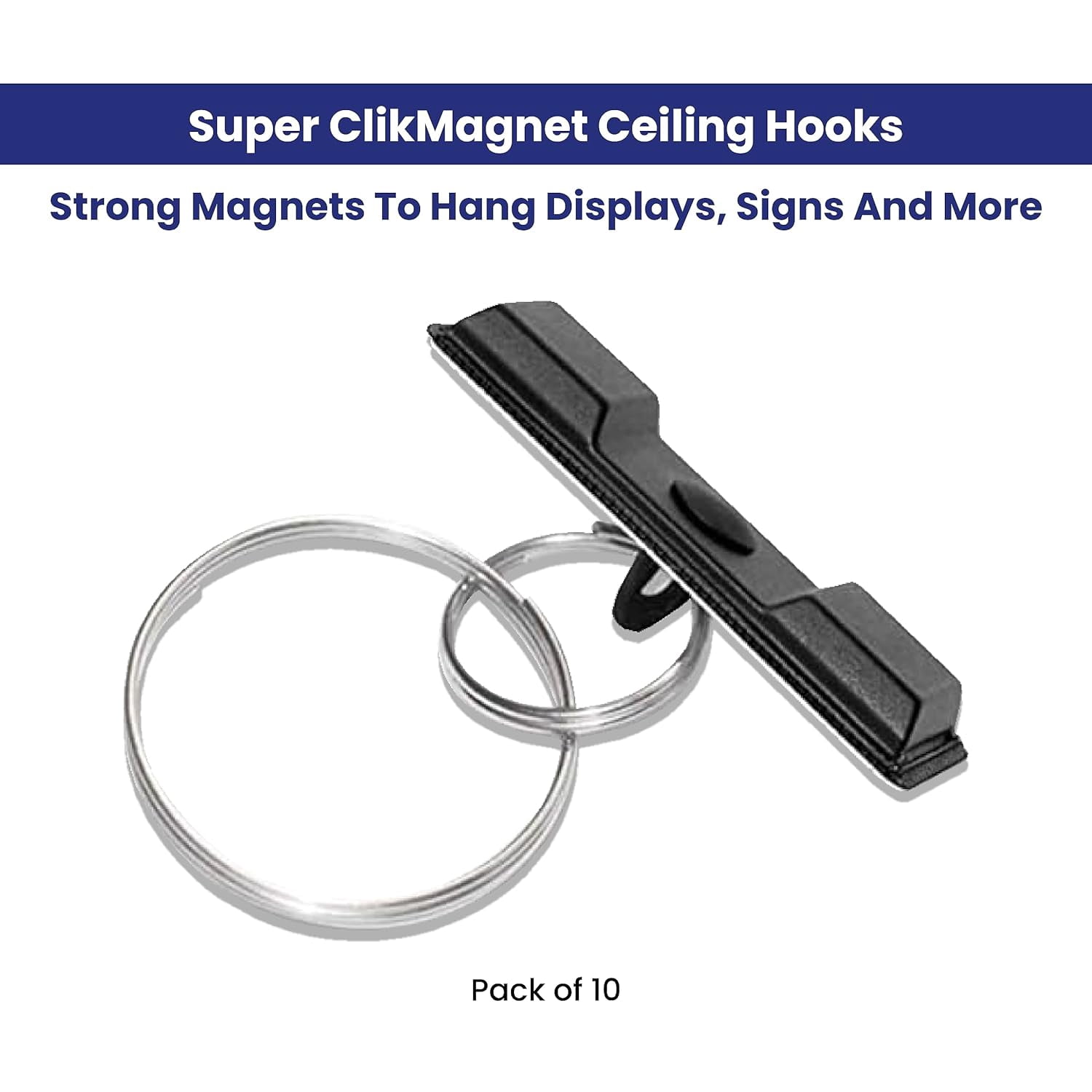 Super ClikMagnet Ceiling Hooks - Strong Magnets To Hang Displays, Signs And More - Magnets With 10 lbs. Pull - Pack Of 10, Black