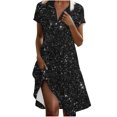 thumbnail image 1 of Vestido Corto de Manga Larga para Mujeres Brillante Impresión Cuello en V Suelto Cómodo, Vestido de Moda de Malla para Fiesta Y Ocasional, 1 of 7
