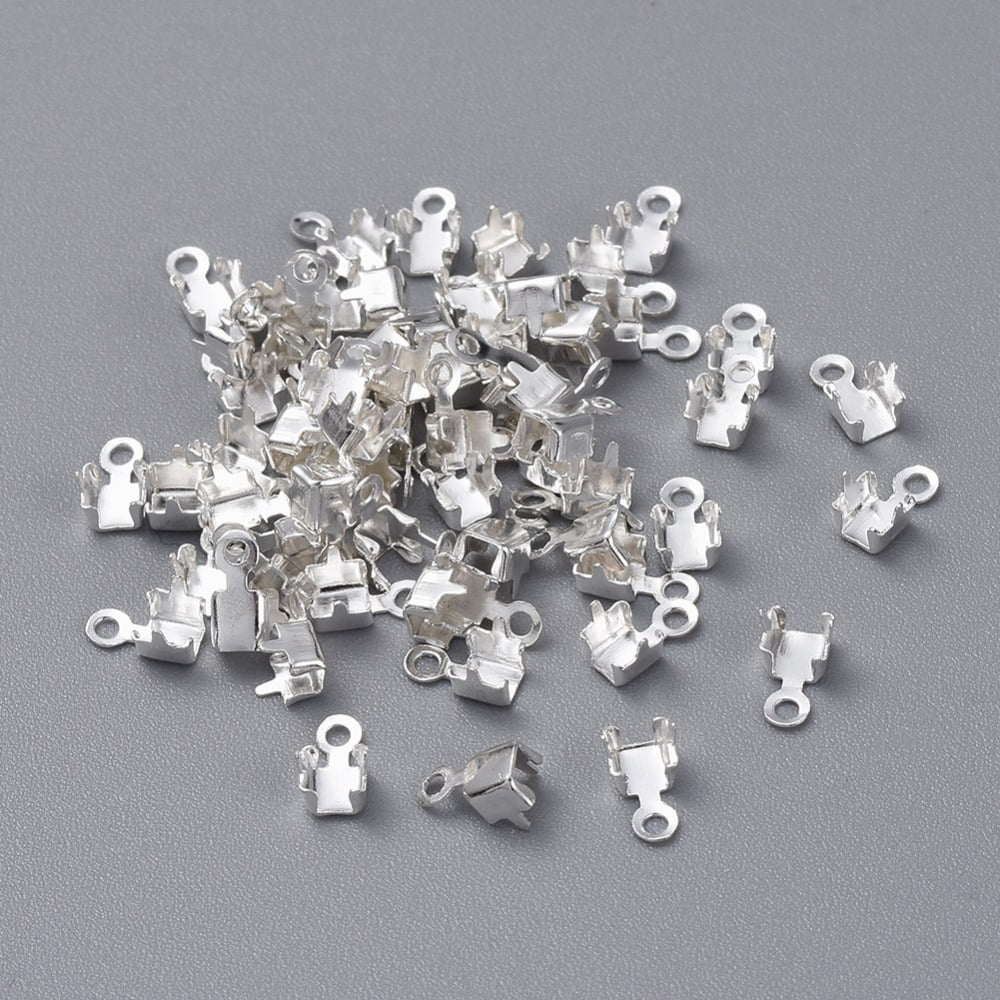 Brass Cup Chain Ends Rhinestone Cup Chain Connectors Silver 7x3.5mm Hole: 1.4mm about 3.3mm inner diameter