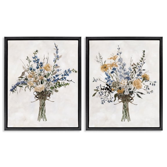 Stupell Industries Bushels of Herbs 2 Piece Black Framed Floater Canvas Set, design by Carol Robinson