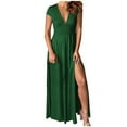 thumbnail image 2 of Antinious Ladies Summer Dress,Formal Party Dresses for Women,Evening Dresses for Women Short Sleeve V-Neck Fold High Waisted Solid Maxi Dresses,Green,M, 2 of 5