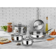 Saflon Stainless Steel Tri-Ply Capsulated Bottom 8 Piece Cookware Set, Induction Ready, Oven and Dishwasher Safe