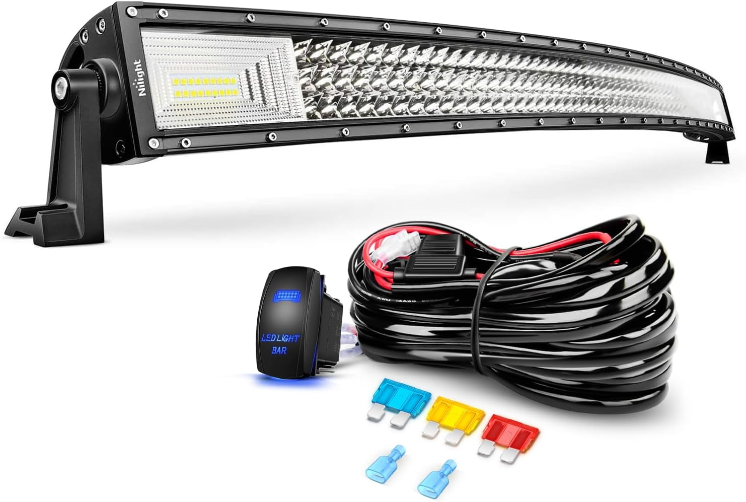 Nilight 52Inch 783W Curved Triple Row Flood Spot Combo Beam Led Bar 78000LM Driving Lights with 12AWG Heavy Duty 12V 5Pin Rocker Switch Wiring Harness Kit-1 Lead,waterproof