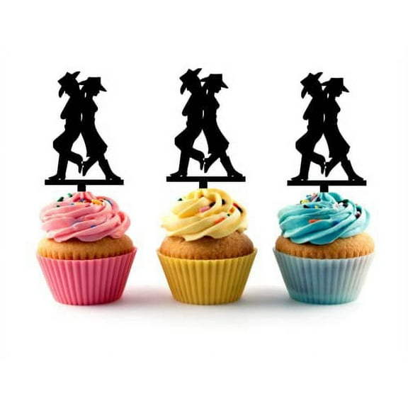 Whimsical Practicality's Cowboy and Cowgirl Set Acrylic Cupcake Toppers 12 PCS