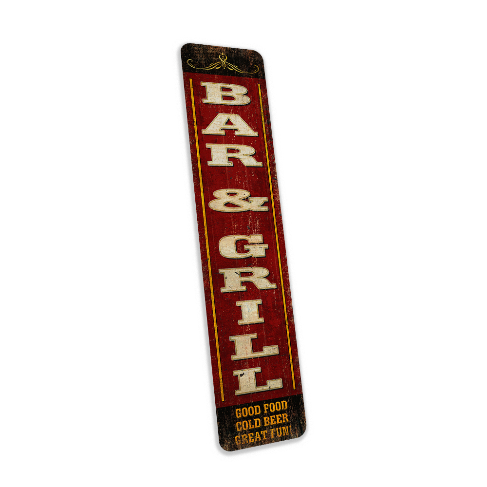 Bar & Grill Rustic Red Sign Indoor Outdoor Home Bar Patio Signs Garage