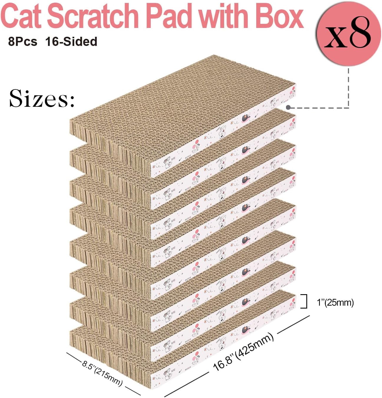 THBN 8 Packs in 1 Cat Scratch Pad, Cat Scratcher Cardboard,Reversible,Durable Recyclable Cardboard, Premium Scratch, Suitable for Cats to Rest, Grind Claws and Play