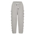 thumbnail image 7 of Linen Capri Pants Women Spring Summer Casual Drawstring Side Button Elastic Waist Straight Wide Leg Cropped Pant Light Gray M, 7 of 7