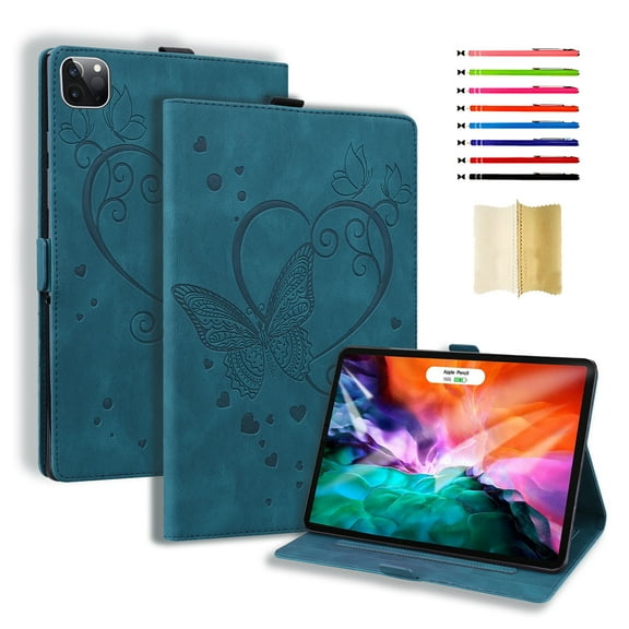 Case for iPad Pro 13 Inch M4 2024 / iPad Pro 13 Inch M5 2025, Embossed Pattern PU Leather Card Slots/Stylus Slot Folding Stand Anti-Scratch Full Body Protection Case, Blue