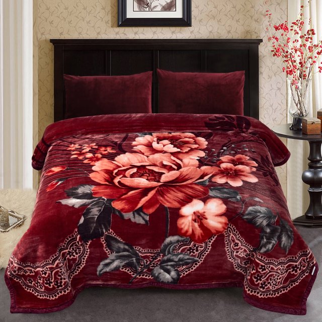 Thick Warm Winter Fleece Blanket For King Bed 2 Ply Reversible Soft Raschel Blanket,85"x93",10lb