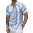 thumbnail image 2 of Qwertyu Men's Linen Shirts Short Sleeve Striped Casual Shirts Button Down Shirt Hawaiian Beach Summer Shirt Light Blue 2XL, 2 of 7