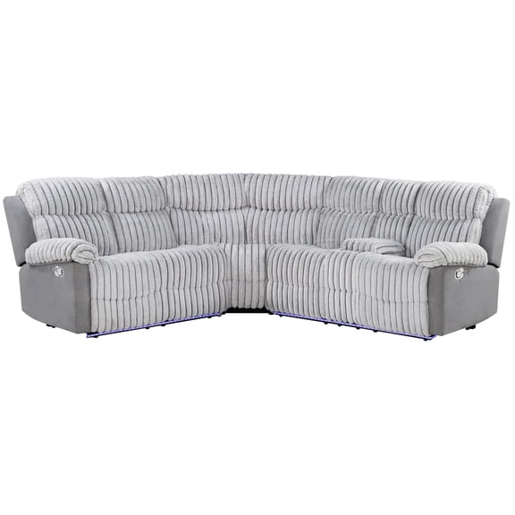 JERFIT Modern 5-Seater Fabric Sectional Sofa Couch with LED Lights and Manual Recliner for Living Room, Grey