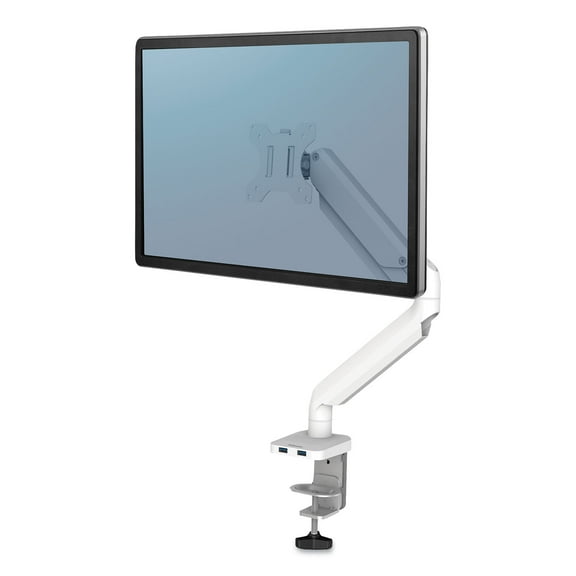 Fellowes Platinum Series - Mounting kit for monitor (adjustable arm) - aluminum - white - screen size: up to 27" - desk-mountable